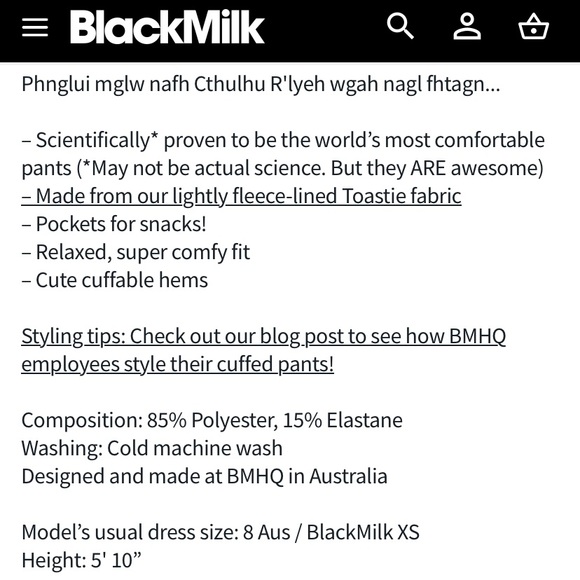 Blackmilk “CTHULHU CUFFED PANTS” Size Medium M NWT Tentacles H.P. Lovecraft - Picture 8 of 16